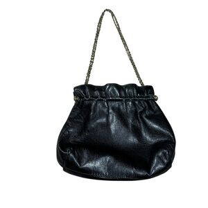 VTG Black Leather Purse Y2K Adjustable Gold Chain Strap Feminine Rockabilly